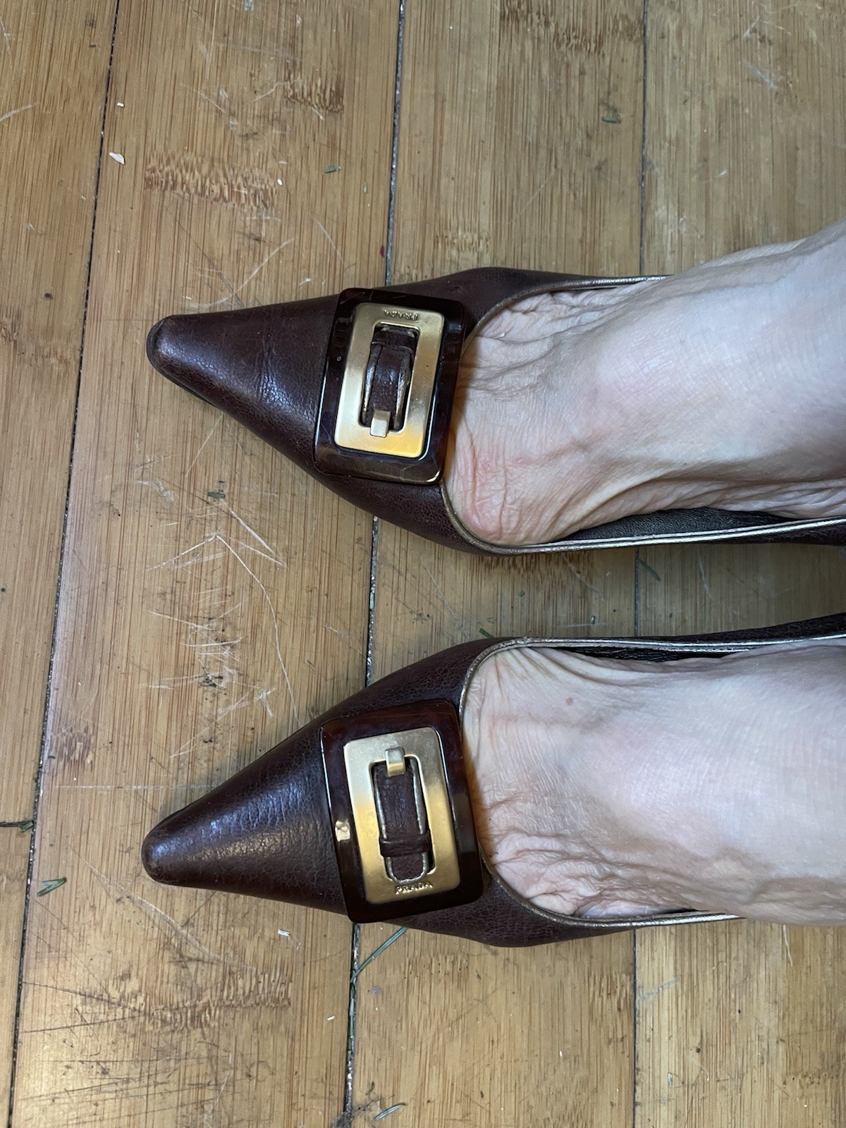 PRADA Soft Luxe Brown Leather Kitten Heels Pumps thumbnail 4