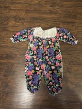 Vintage 90s Rhomper Jumpsuit Girls 24 Months 100 Cotton Floral Lace Collar