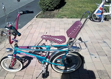 Raleigh Chopper Vintage Blue & Pink Bicycle Chequered Seat Tall Handlebars