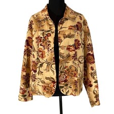 Coldwater Creek Medium Floral Scrollwork Button Front Cotton Jacket Cottagecore