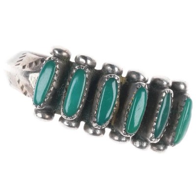 sz6 Janice Paloma Zuni sterling silver vintage turquoise petit point row ring