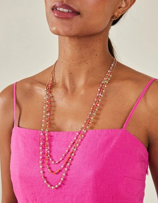 ZUBEHÖR MONSUN LONGLINE LAGENLOOK FACETTE PERLENKETTE GOLD ROSA LILA KETTE