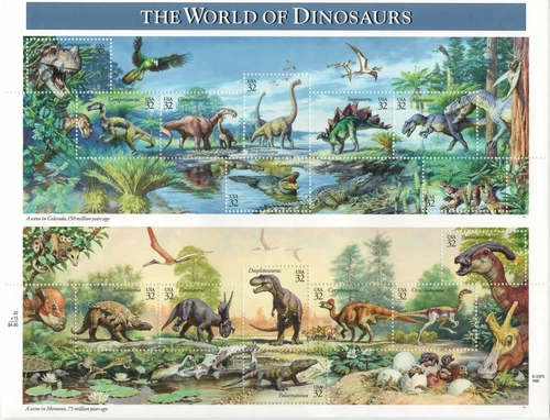 SCOTT 3136 WORLD OF DINOSAURS 32¢ MNH FULL PANE OF 15