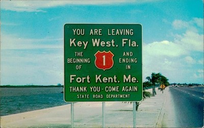 Key West Florida Postcard Postmarked 1963 Highway Sign Fort Kent Handwritten