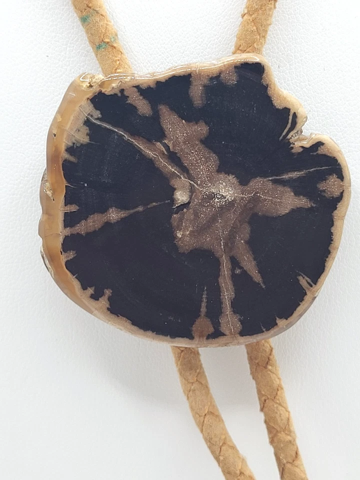 Винтажный регулируемый галстук-боло 44 мм из окаменелого дерева камня 35 дюймов - Изображение 4 из 4