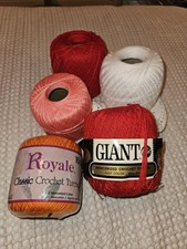   LOT of 5 Crochet Thread Size 10 GIANT Royale Cotton Red Orange Coral White NEW