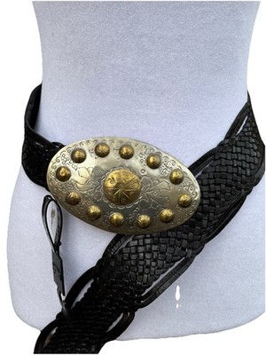 New! Chicos leather belt CHICOS Black leather Belt Large Blue gems On Buckle women main image 3