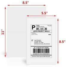 1000 Premium 8.5" X 5.5" Half Sheet Self Adhesive Shipping Labels 2 Per Sheet