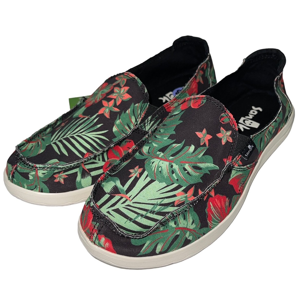 Sanuk Black Slip-On Canvas Shoe with Green Accent Black Suede and Canvas Ivory Logo Sneaker | Slip-on Pro  main image 2
