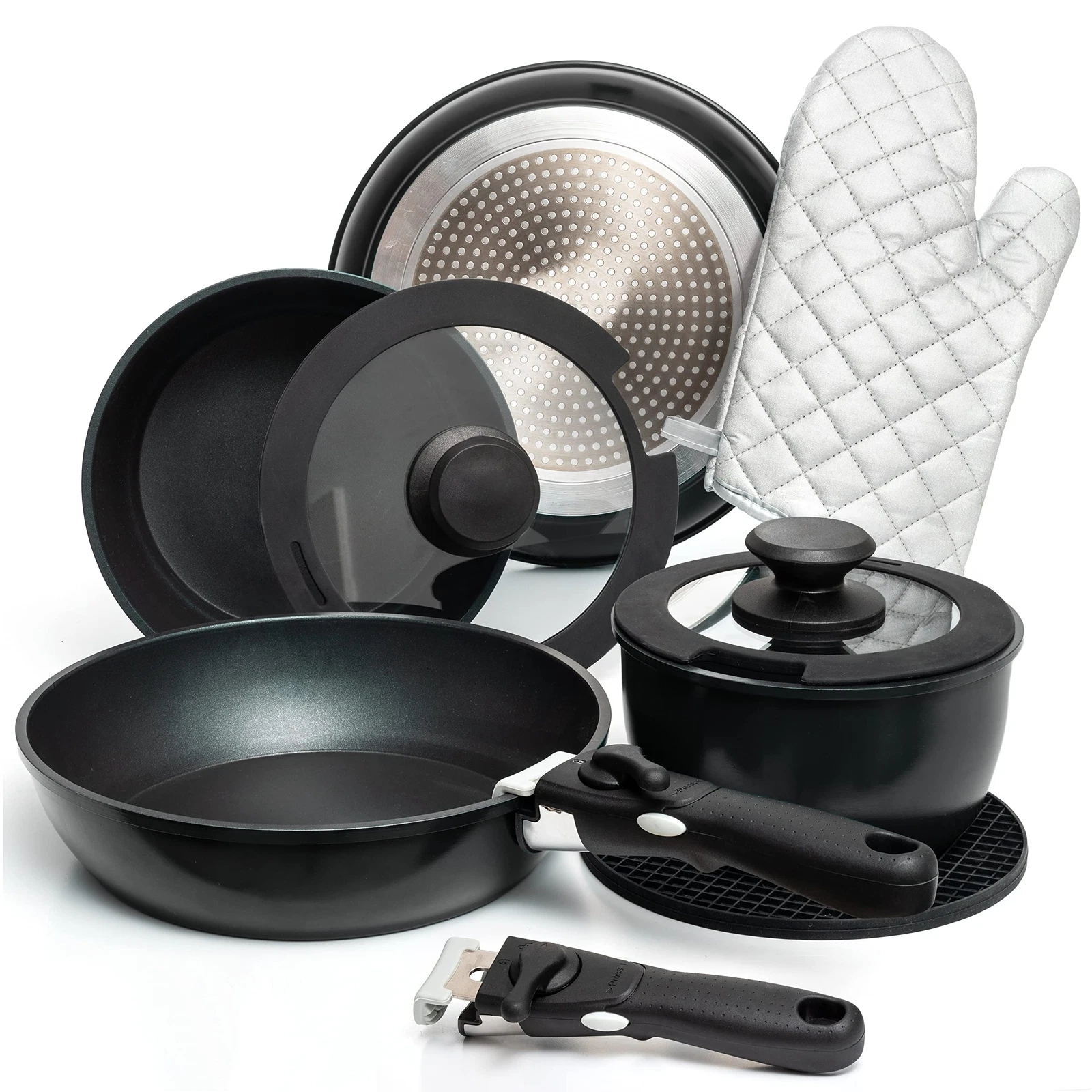Pots And Pans Set Nonstick Removable Handle Cookware Set Stackable Pots And P...