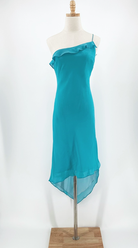 VTG Y2K Express Womens Asymmetrical One Shoulder Silk Midi Dress 7/8 Slip Fairy