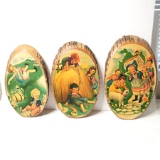 Vintage 3 Children's Nursery Rhymes on Wood Plaques with Tree Bark Wall Art VTG