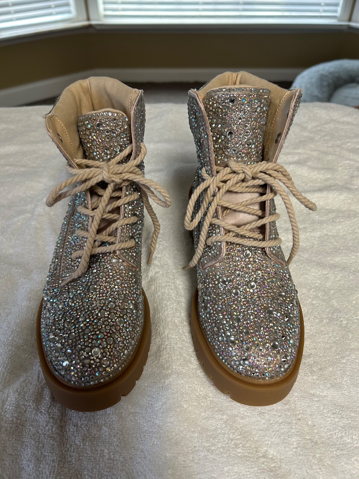 Betsey Johnson HUDSN RHINESTONES Combat Boots Size 6
