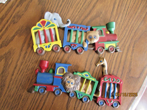 Vintage Circus Train Nursery Wall Decor 1991 Burwood Plastic USA 2 PIECES