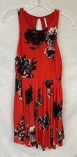 Free People Mini Dress Women's Size 4 Red Floral High Neck Side Zipper