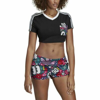 NWT Adidas Originals Women's 3-Stripes Cropped Tee Black DV2658
