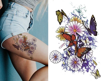 3D TATTOOS UK Temporary Tattoo Large Floral Butterfly Daisy Flowers Body Art Fake Waterproof