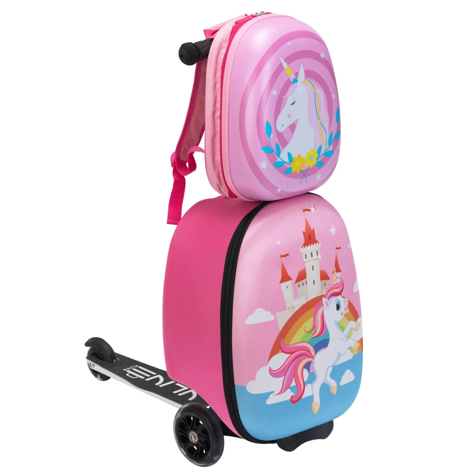 VLIVE Kids Ride on Suitcase Scooter Luggage with LED Lights and Unicorn Patterns - Image 4 of 4