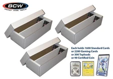 3 BCW Card Shoe Boxes 1600 Count Sport Gaming / Graded Coin Storage 3x4 Rows New