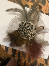 Retro Leopard Mesh Flower Tulle Coque Feathers Hair Clip Fascinator Brooch Pin