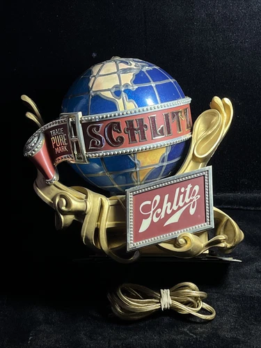 Vintage 1976 Schlitz Beer Lighted Rotating Mechanical Globe Cash Register Sign