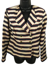 Cabi Women's Jacket Size 6 Nautical Cruise Double Breasted Long Sleeve Stripe