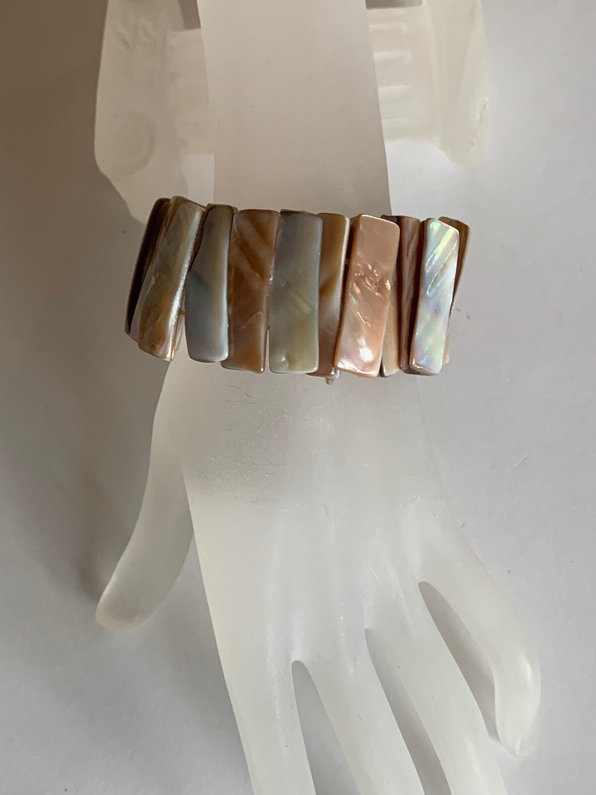 Three Natural Shell Stretch Bracelets White  Moth… - image 9