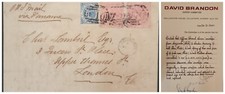 O) CHILE, BRITISH POST OFFICE ABROAD LINEN ENVELOPE FROM COQUIMBO, QUEEN VICTORI