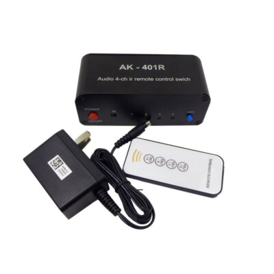 Mini 4-way Audio Selector Box Stereo Splitter for Amplifier w/Remote Control