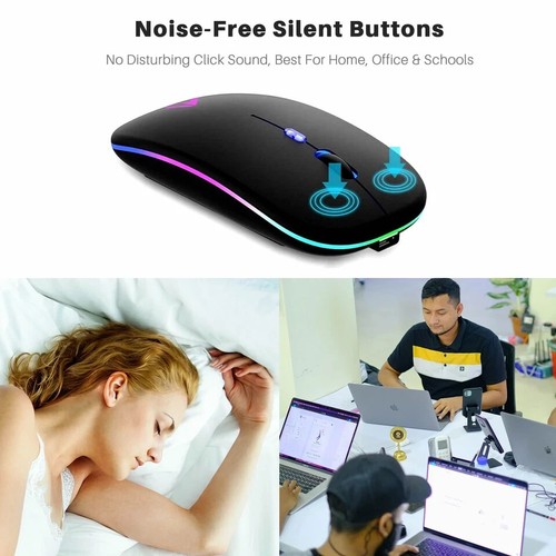 RGB kabellose Maus wiederaufladbar leise Gaming Mäuse USB für PC Laptop UK - Bild 8 von 12