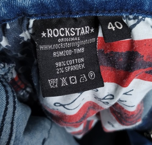 Pantalones de mezclilla Rockstar originales para hombre talla 40X33 con ribete de pintura ultra ajustados - Imagen 5 de 7