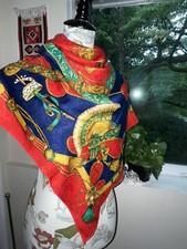 Scarf Silk Red With Horse Carriage