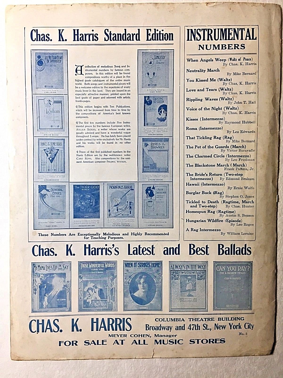 Vintage Sheet Music, Will The Roses Bloom In Heaven, 1911 Chas. K