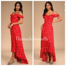 NWT Lulu's Boho XS Red Floral Off-the-Shoulder Maxi Dress