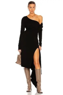 MONSE Off The Shoulder Faux Wrap Knit 100% Wool Dress Black Sz XL Org  $1,190 | eBay