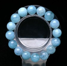100 Natural 12mm Blue Aquamarine Round Gemstone Beads Bracelet 7.5"