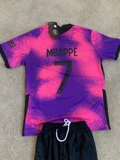 Mbappe PSG #7 Youth Large Pink Jordan Jersey W-shorts. Brand New With Tags.