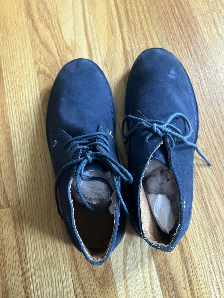 New Kenneth Cole Reaction Navy Blue Leather Lace Up Chukka 