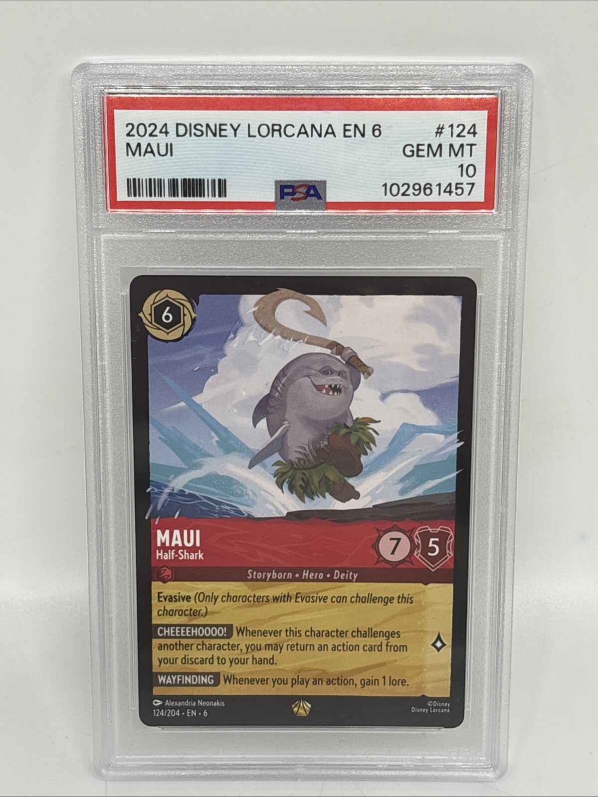 2024 DISNEY LORCANA EN 6-AZURITE SEA #124 MAUI - HALF-SHARK PSA 10