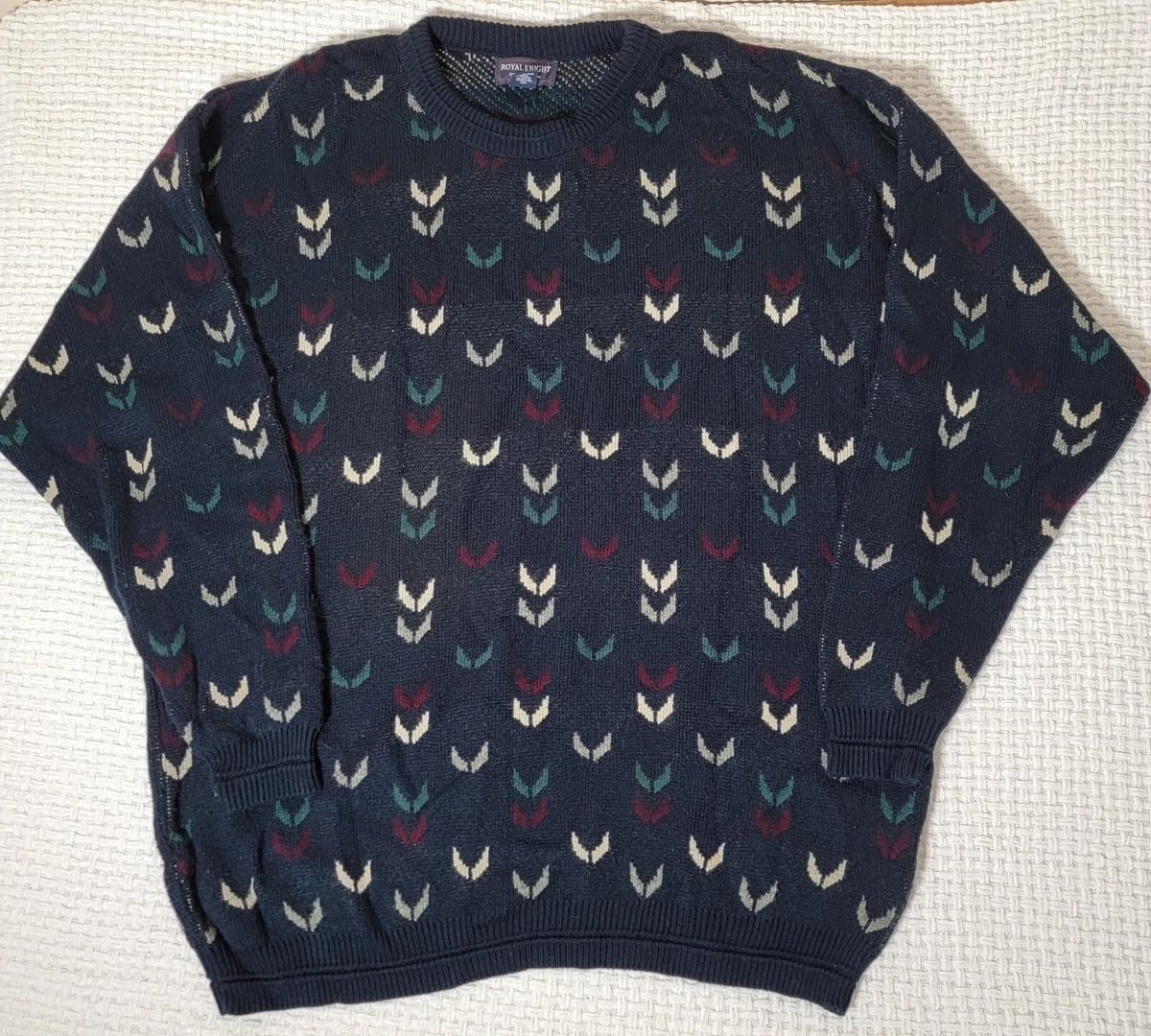 VINTAGE Royal Knight Sweater Mens 2XLT Tall Knit Long Sleeve Crew Neck Navy