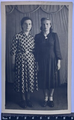 Two Pretty Cute Young Women Charming Attractive Ladies Nice Girls Old Photo