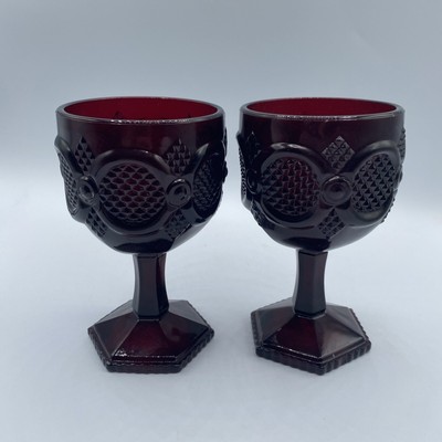 Vintage Avon 1876 Cape Cod WINE GOBLETS Ruby Red Glass 4.5'' Set of 2