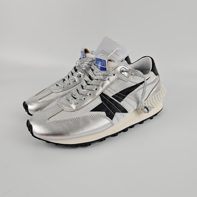 GOLDEN GOOSE Marathon Women's Silver/Black Ripstop Nylon Sneakers New