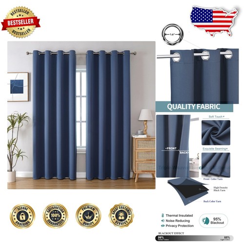 Durable Blackout Grommet Curtains - Noise-Reducing & Energy Efficient, 52W x 84L