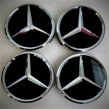 Neu 4 x für Mercedes-Benz 75mm Schwarz/Glanz/Chrom Nabendeckel Nabenkappen