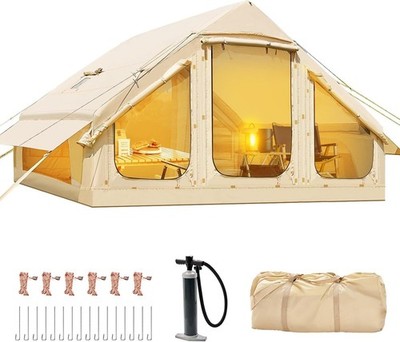 Inflatable Tent Camping,Easy Setup,Waterproof OxfordAir,Hot Tent with Stove Jack