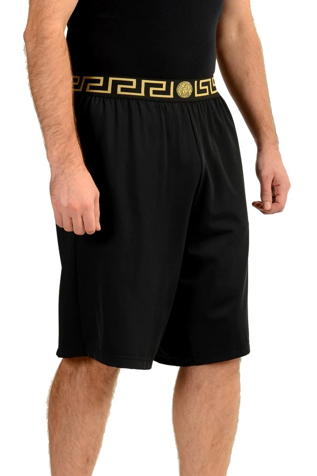 Pantalones Cortos Versace Para Hombre Dorado Borde Greeca Negro Rushguard Versace Talla 5 EE. UU. M IT 50 Foto 2 de 4