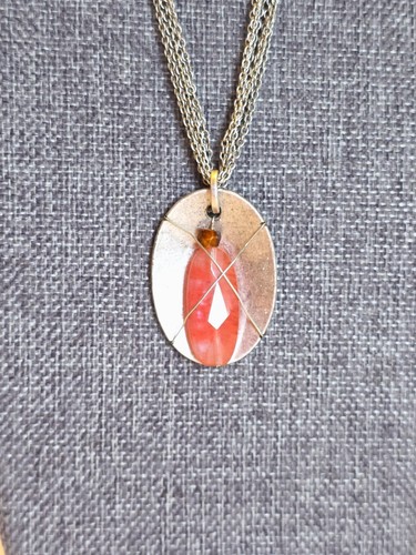 Silver Tone Artisan-Inspired Pink Stone Pendant Necklace Adjustable 18–21