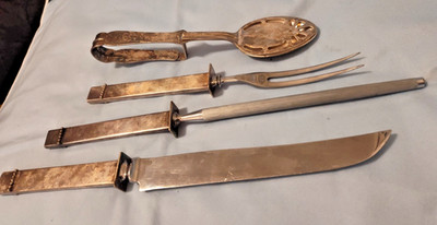 Vintage Jernbolaget Eskilstuna Made In Sweden Carving Knife, Sarpener & Fork