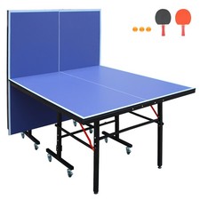 8ft Mid-Size Table Tennis Table Indoor Foldable Portable Ping Pong Table Set New
